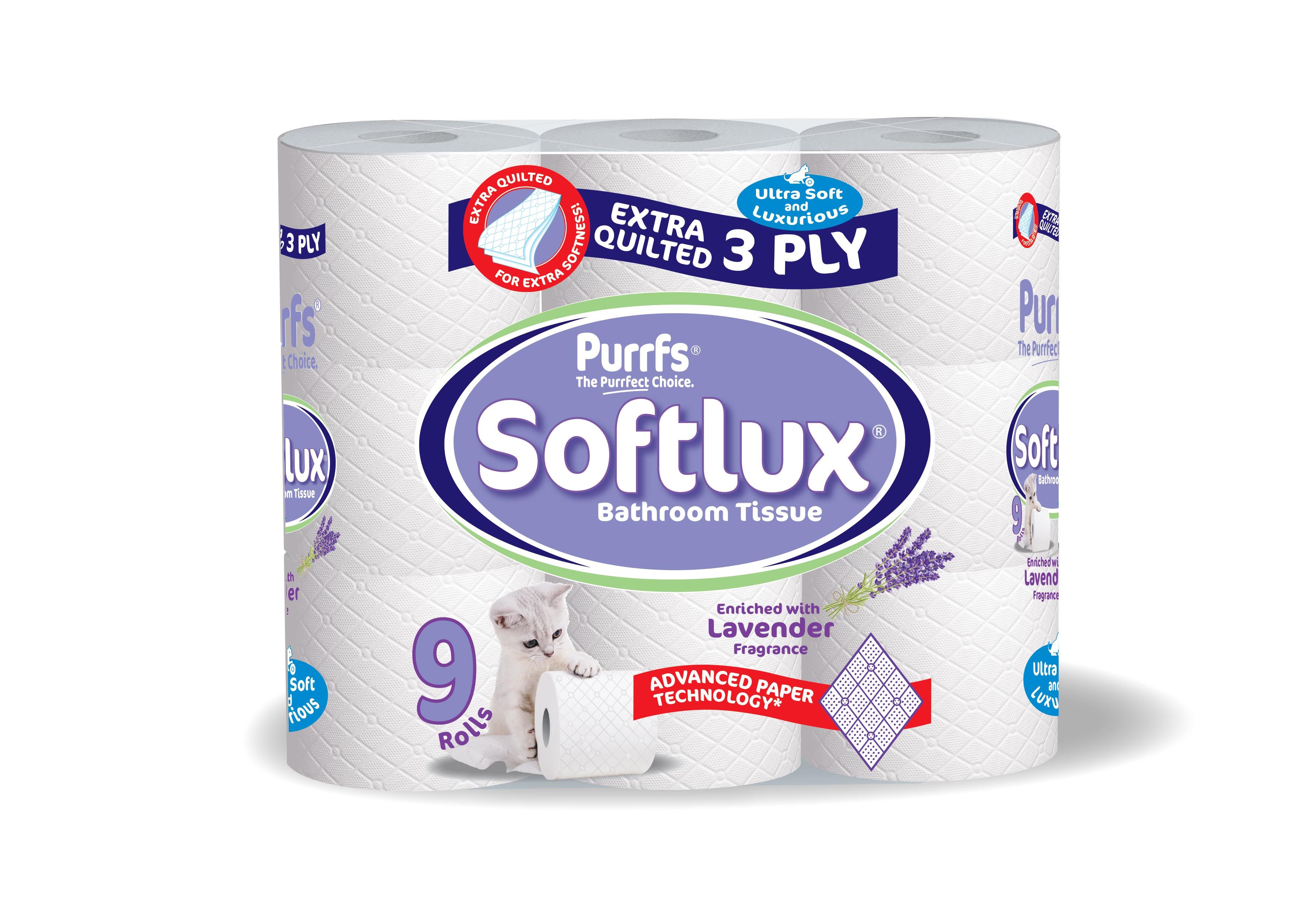 180 Rolls Softlux Purffs Lavender 3ply Bathroom Luxury Quilted Toilet Rolls (20*9pk) 180 Rolls Softlux Purffs Lavender 3ply Bathroom Luxury Quilted Toilet Rolls (20*9pk)